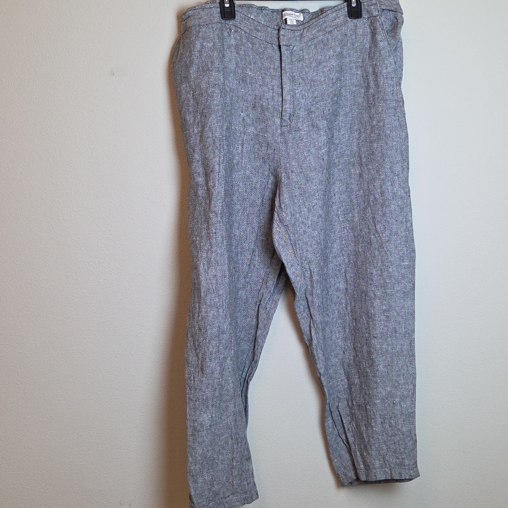 Coldwater Creek Women Hidden Strech Waist Wide Leg Gray 100% Linen Pants. Sz 22W